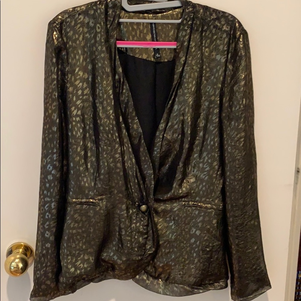 W118 by Walter Baker Shiny silk leopard button top